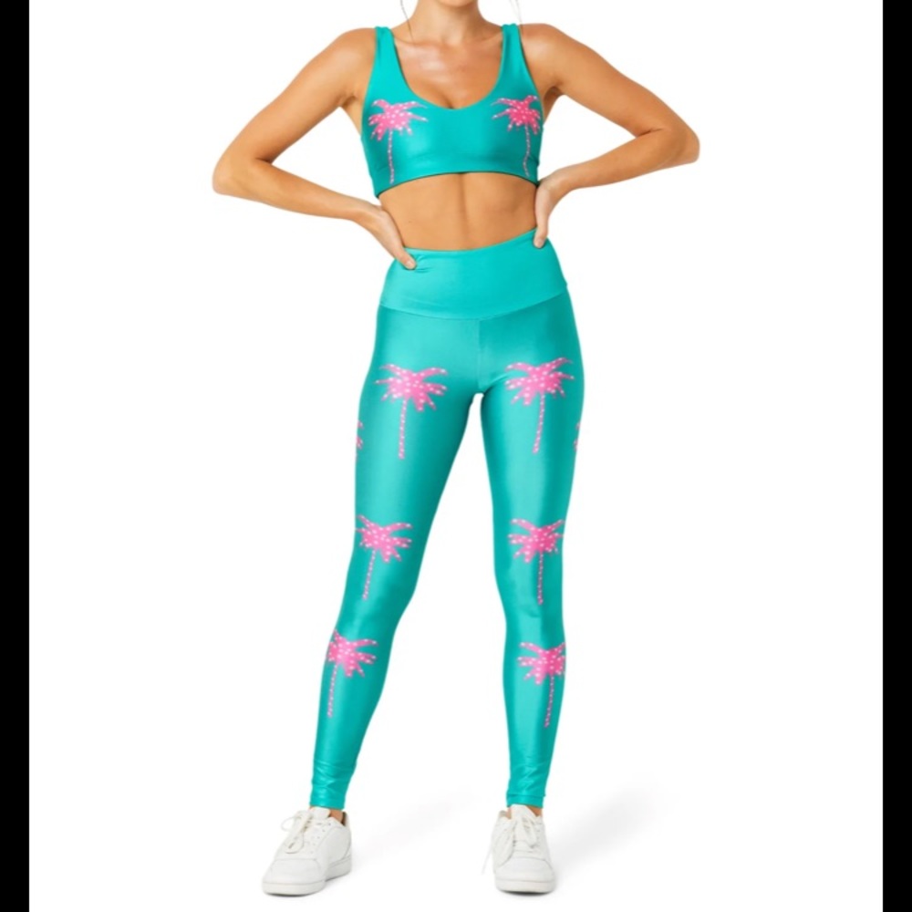 Goldsheep Aqua Palm Trees Leggings